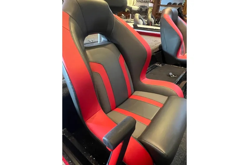 Slide: The Image of Red and black seat in 2025 Nitro Z19 boat interior. - 11