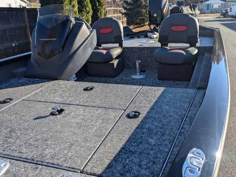 Slide: The Image of 2025 Tracker Pro Team 175 Crappie Edition boat with dual seats and spacious deck. - 3