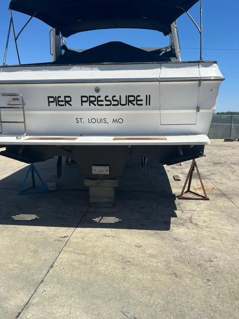 Slide: The Image of 1989 Sea Ray 39 boat named "Pier Pressure II" in St. Louis, MO, on dry dock. - 2