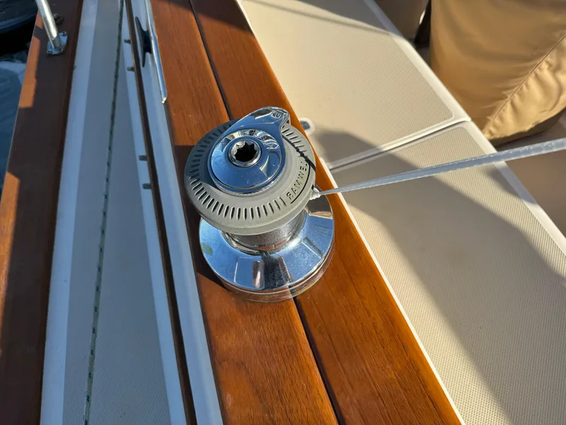 Slide: The Image of Close-up of a winch on a 1998 Island Packet 40 sailboat deck. - 10