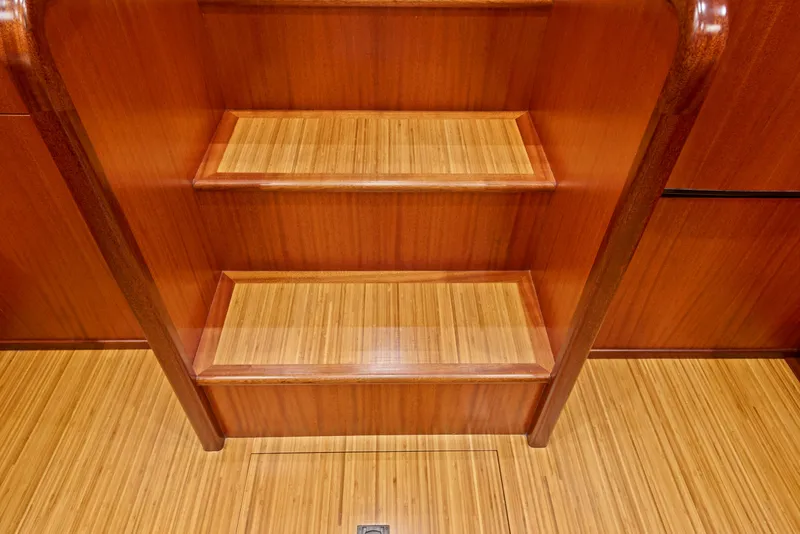 Slide: The Image of Wooden interior stairs on 1963 Whiticar 54 Sportfisherman yacht. - 35