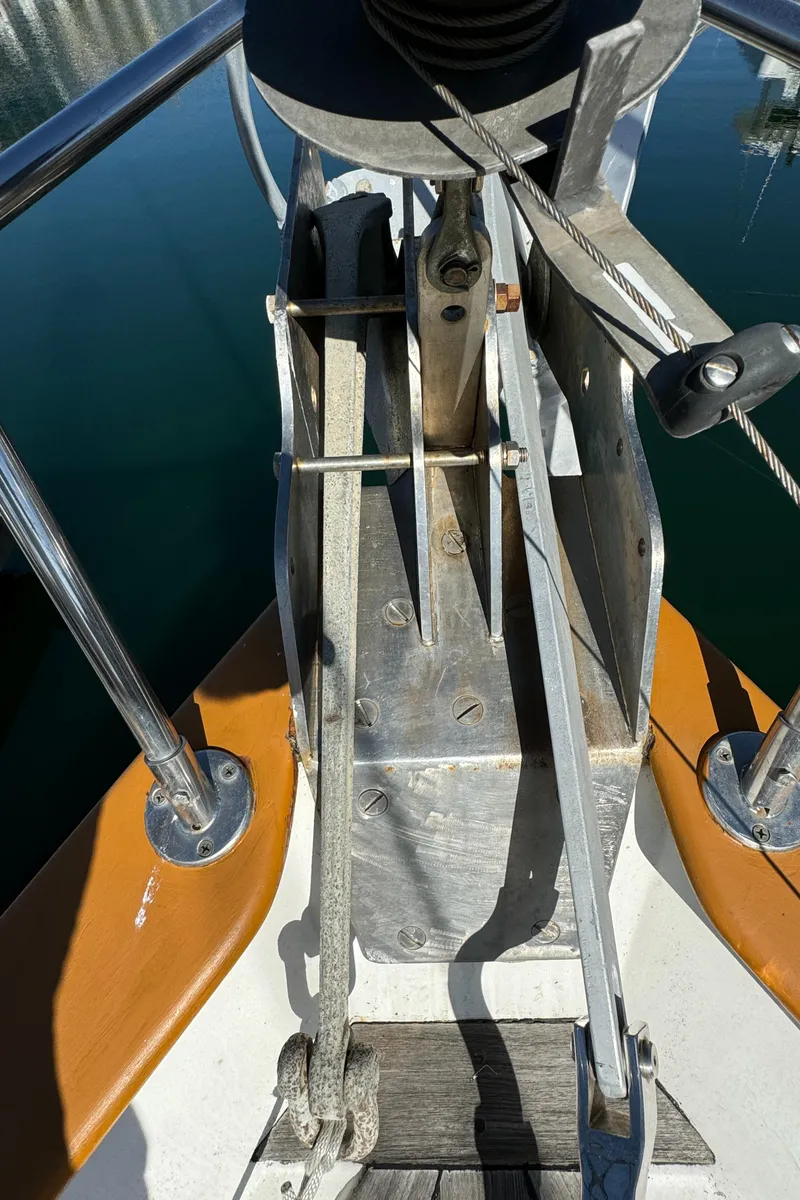 Slide: The Image of Bow of 1984 Transpacific Marine Ketch with anchor and rigging details. - 13