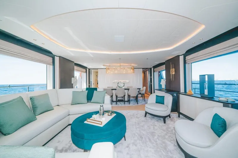 Slide: The Image of Luxurious interior of 2020 Benetti Delfino 95 yacht with elegant seating and ocean views. - 33