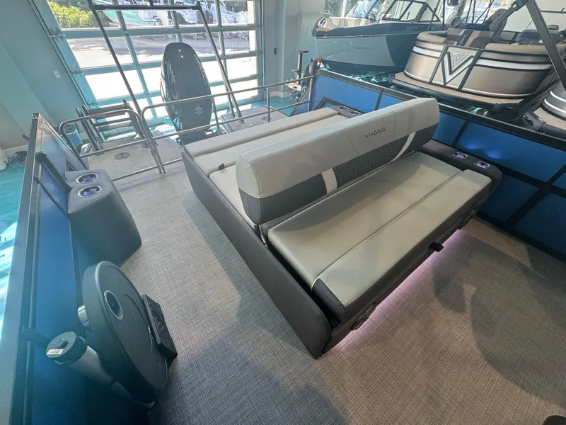 Slide: The Image of Viaggio Lago Z-S 2025 boat interior with modern seating and sleek design. - 3