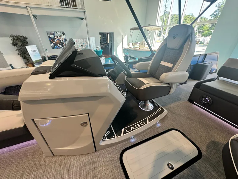 Slide: The Image of Viaggio Lago Z-S 2025 boat interior with modern helm and seating. - 8