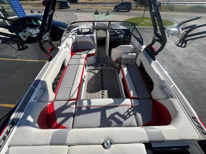 Slide: The Image of 2019 Moomba Mojo boat interior with spacious seating and modern design. - 11