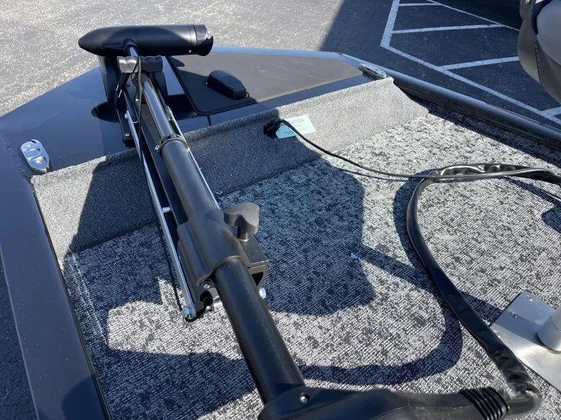 Slide: The Image of 2025 Tracker Pro 170 boat deck with mounted trolling motor. - 8