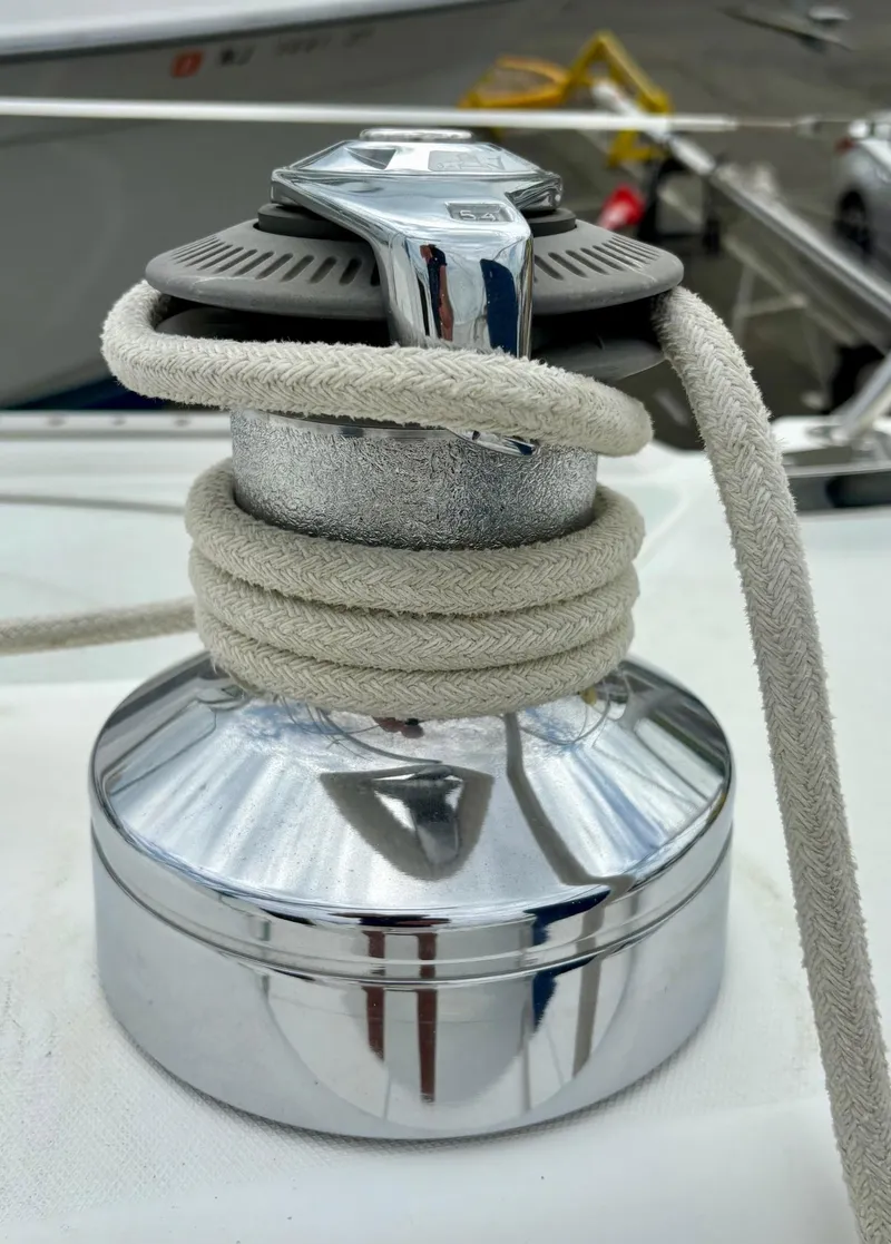 Slide: The Image of Cozy cabin interior of a 1998 Catalina 42 Mk II sailboat with wooden drawers and bed. - 28