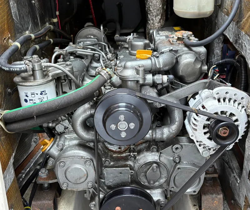 Slide: The Image of Blue hull of a 1998 Catalina 42 Mk II sailboat on dry dock. - 33