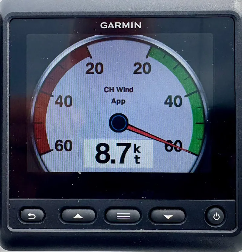 Slide: The Image of Digital speedometer on a 1998 Catalina 42 Mk II sailboat, displaying 0.0 knots. - 6