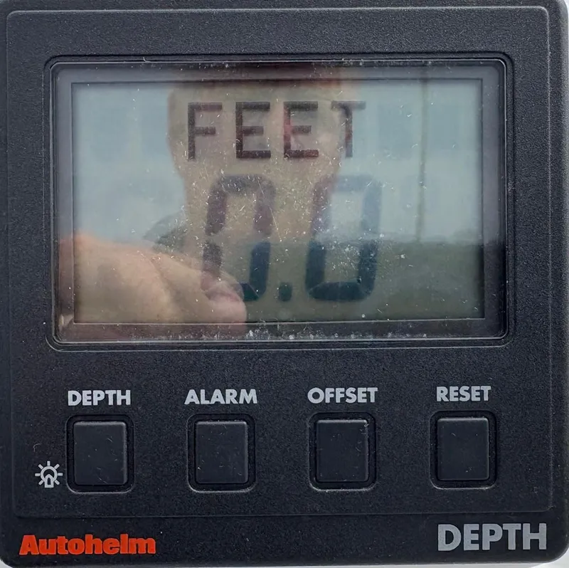 Slide: The Image of Garmin marine navigation display showing 030° heading on Catalina 42 Mk II, 1998. - 8
