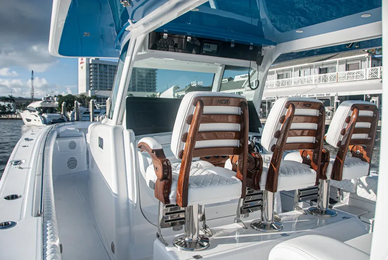Slide: The Image of 2022 HCB 53 Sueños luxury boat interior with elegant seating and modern design. - 15