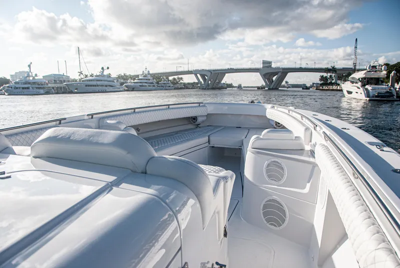 Slide: The Image of 2022 HCB 53 Sueños luxury boat interior with waterfront view. - 19