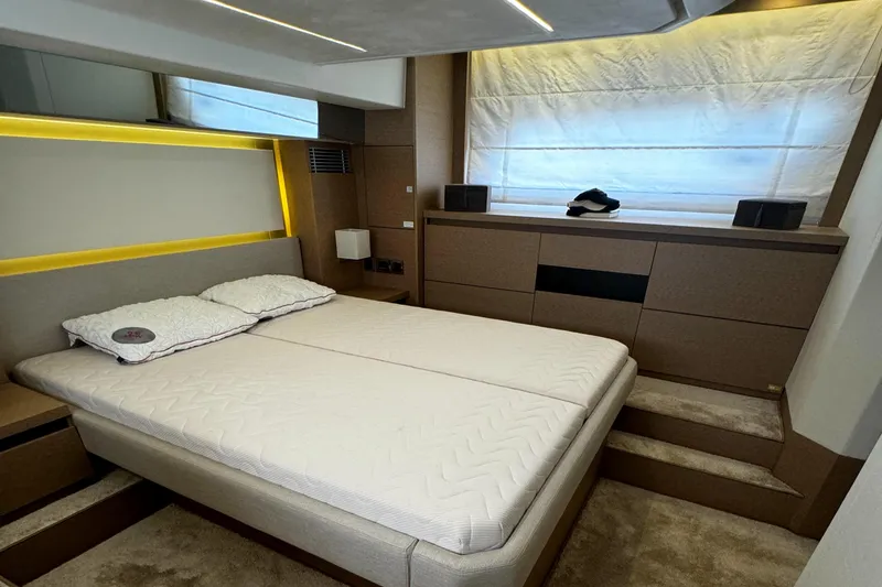 Slide: The Image of Luxurious bedroom interior of 2019 Prestige 460 Fly Bridge yacht. - 32