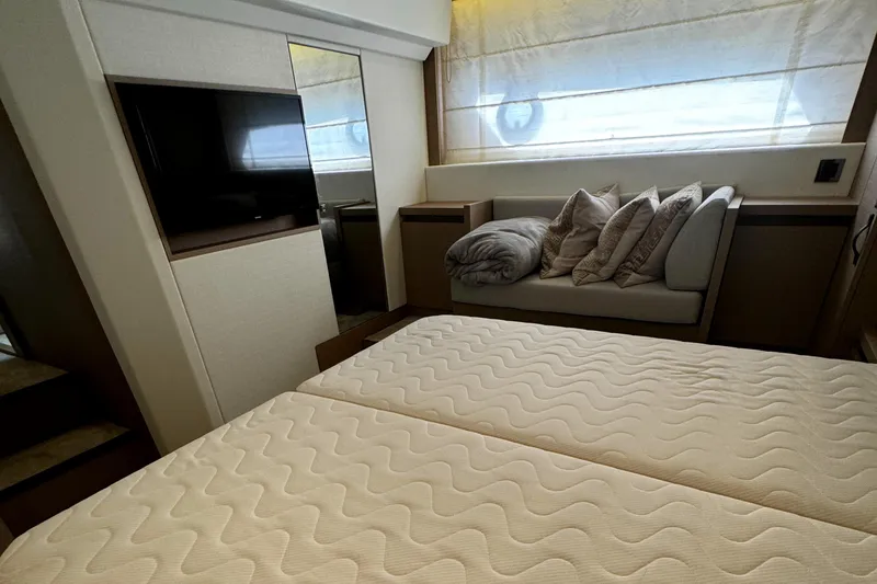 Slide: The Image of Luxurious bedroom interior of 2019 Prestige 460 Fly Bridge yacht with modern decor. - 35