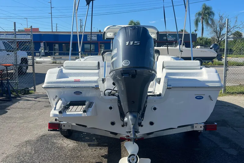 Slide: The Image of 2025 Tidewater 180 CC Adventure boat with Yamaha 115 engine, parked outdoors. - 6