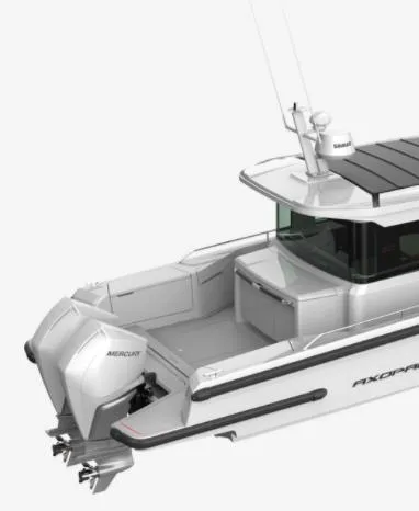 Slide: The Image of 2023 Axopar 37 XC Cross Cabin Wet Bar, sleek design, powerful outboard engines. - 8