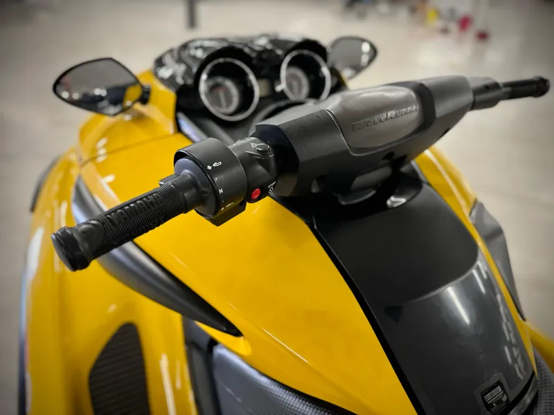 Slide: The Image of 2014 Yamaha WaveRunner FZS, yellow, close-up of handlebars and dashboard. - 10