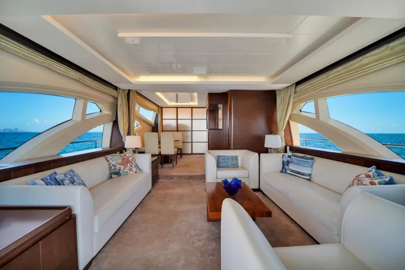 Slide: The Image of Luxurious interior of 2009 Azimut 75 yacht with elegant seating and ocean views. - 12