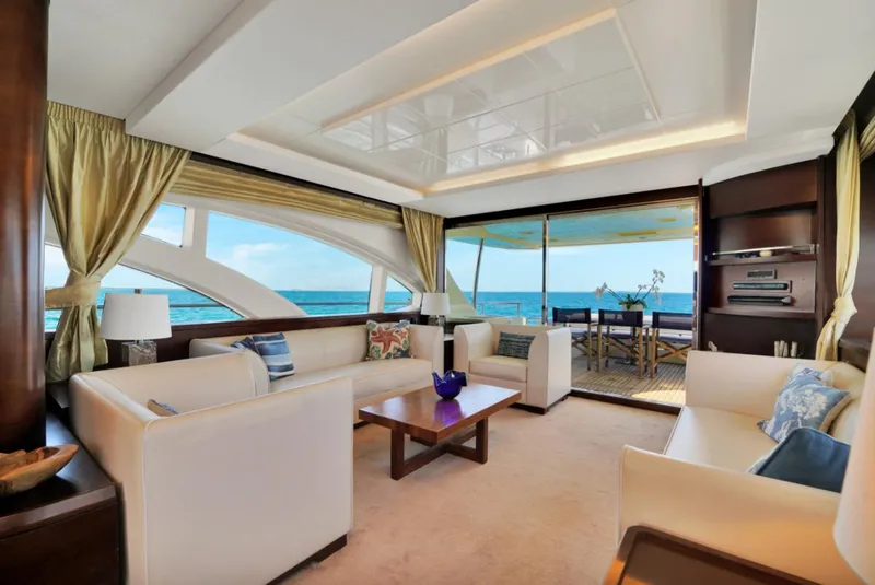Slide: The Image of Luxurious interior of 2009 Azimut 75 yacht with ocean view and elegant furnishings. - 15