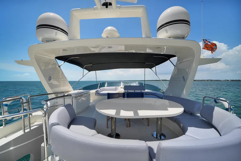 Slide: The Image of Luxurious 2009 Azimut 75 yacht deck with seating, ocean view, and clear blue sky. - 45