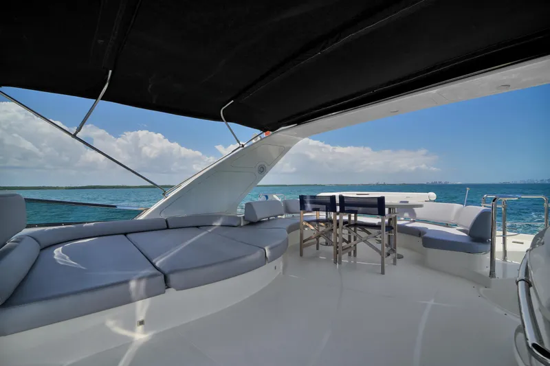 Slide: The Image of Luxurious 2009 Azimut 75 yacht deck with seating, ocean view, and blue sky. - 49