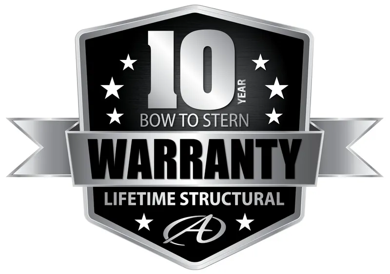 Slide: The Image of 10-year warranty badge for Avalon Platinum LSZ 2185 Quad Lounger Shift, 2025 model. - 10