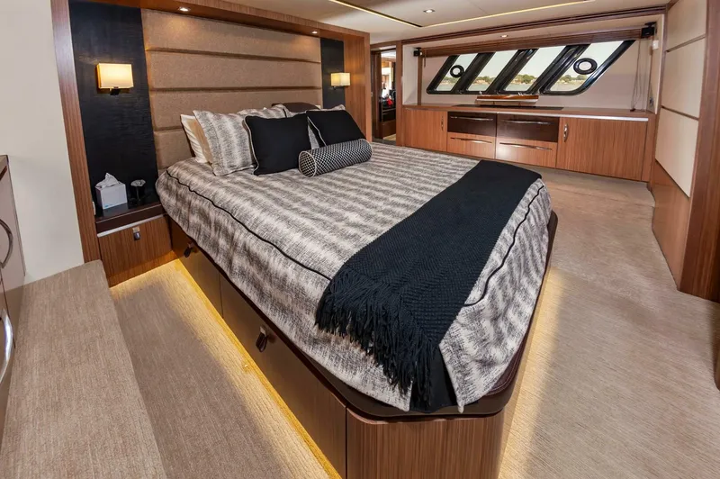 Slide: The Image of Luxurious bedroom interior of 2015 Sea Ray L659 Fly yacht with elegant furnishings. - 46