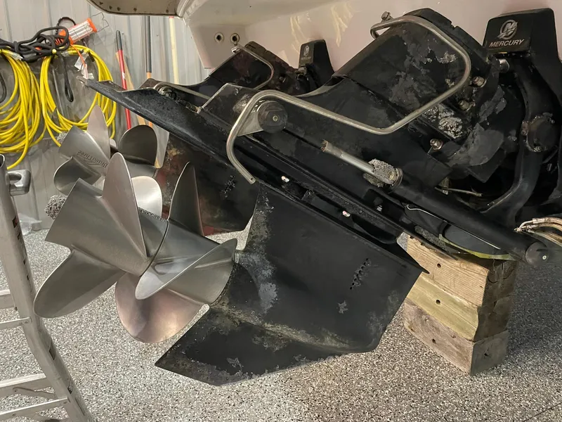 Slide: The Image of Close-up of a 2006 Formula 330 Sun Sport boat propeller and outdrive. - 37