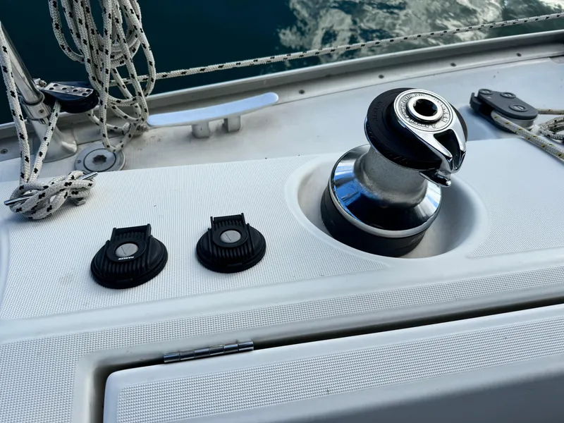 Slide: The Image of Winch and cleats on Jeanneau Sun Odyssey 40 sailboat deck, 2001 model. - 9