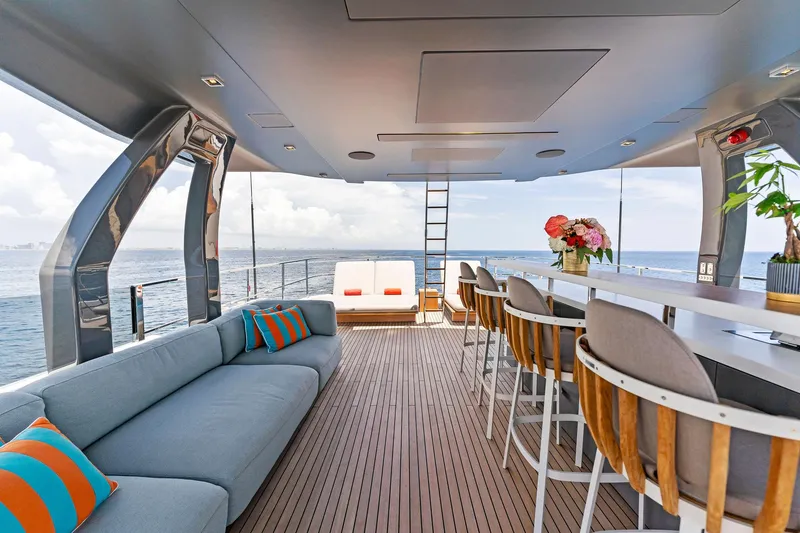 Slide: The Image of Luxurious 2024 Custom Line Navetta 33 yacht interior with elegant seating and ocean view. - 20