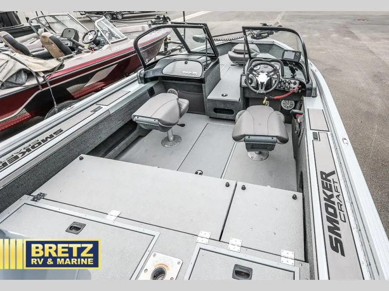 Slide: The Image of 2020 Pro Angler XL 172 boat interior with seating and controls, displayed at Bretz RV & Marine. - 11
