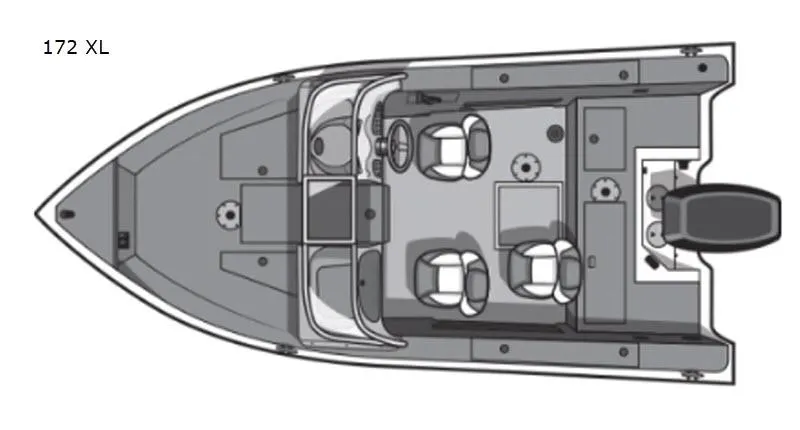 Slide: The Image of Top view of 2020 Pro Angler XL 172 XL boat layout. - 2
