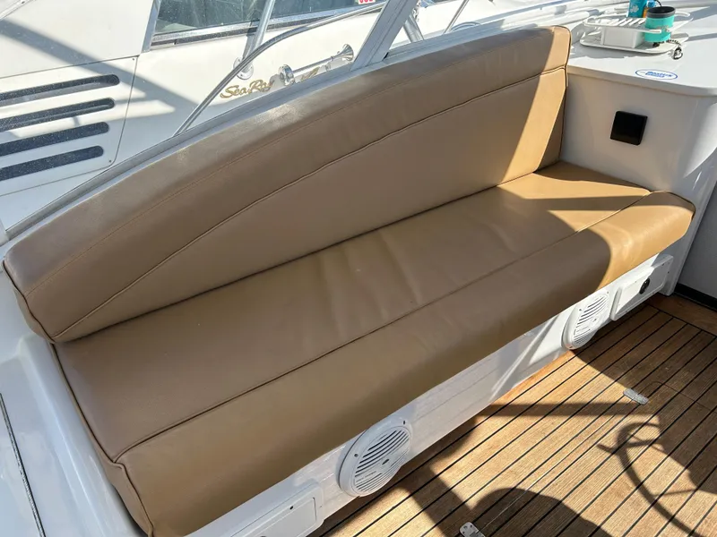 Slide: The Image of Tan leather seating on 2006 Miller 36 Express boat deck. - 49