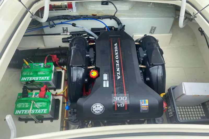 Slide: The Image of 2014 Chris-Craft Launch 22 engine compartment with Volvo Penta 300 V8 and Interstate batteries. - 6
