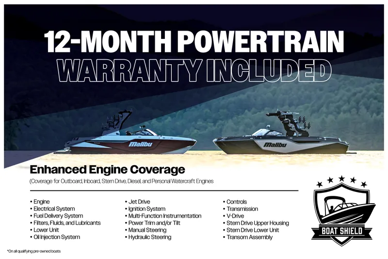 Slide: The Image of 2020 Nautique G23 boat with 12-month powertrain warranty and enhanced engine coverage details. - 3