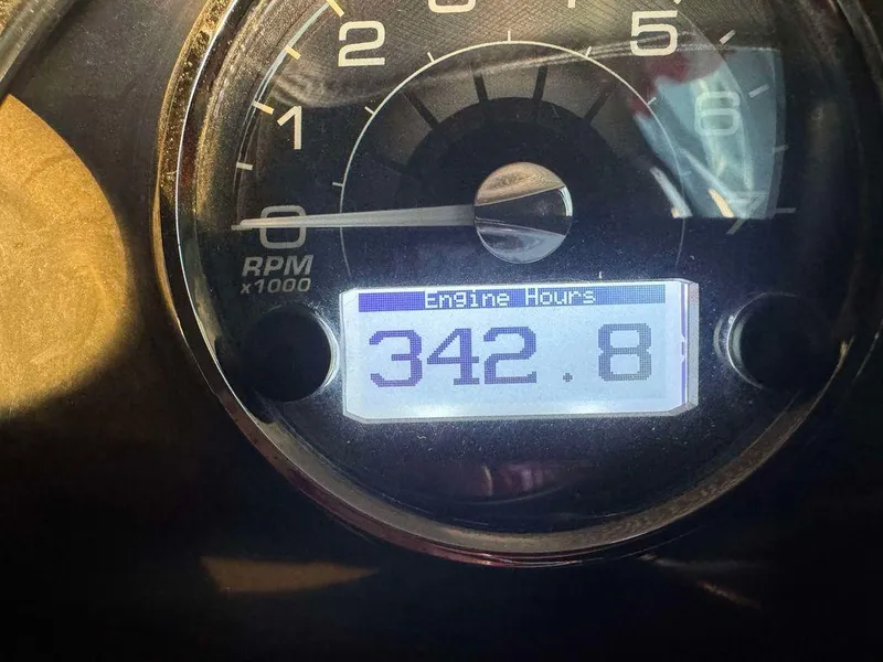 Slide: The Image of Close-up of 2015 Monterey 288SS tachometer showing 342.8 engine hours. - 7