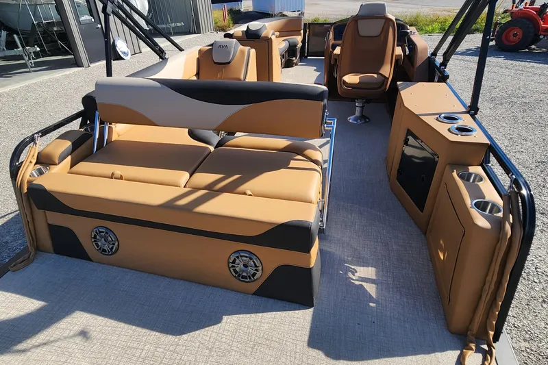 Slide: The Image of 2025 Avalon Platinum LSZ 2385 Cruise Rear Bench with luxurious seating and modern design. - 8