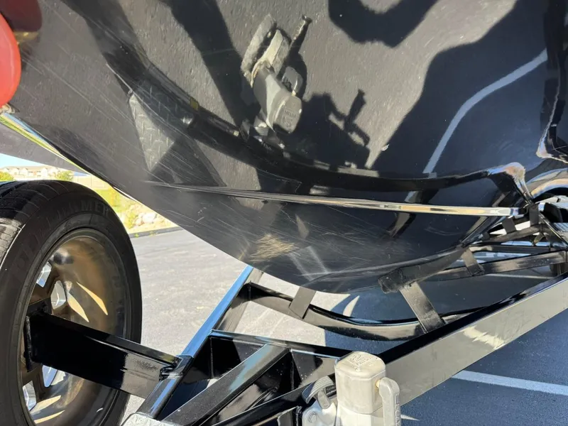 Slide: The Image of Close-up of 2014 MasterCraft X46 boat hull on trailer. - 9