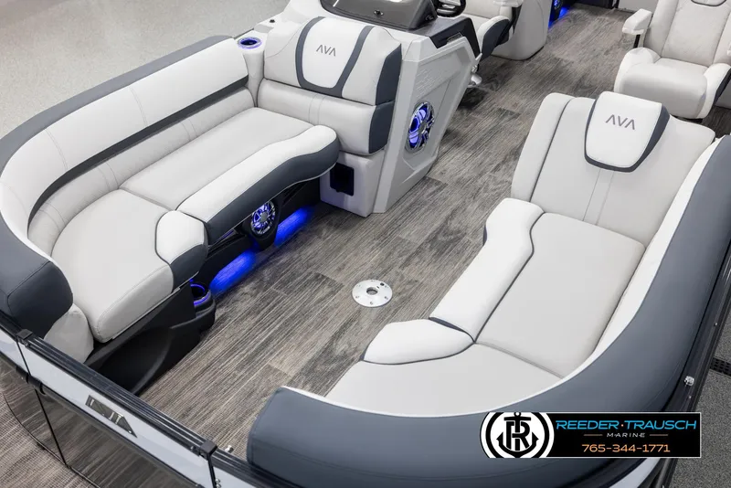 Slide: The Image of Luxurious 2025 Avalon Catalina QL boat interior with plush seating and modern design. - 10