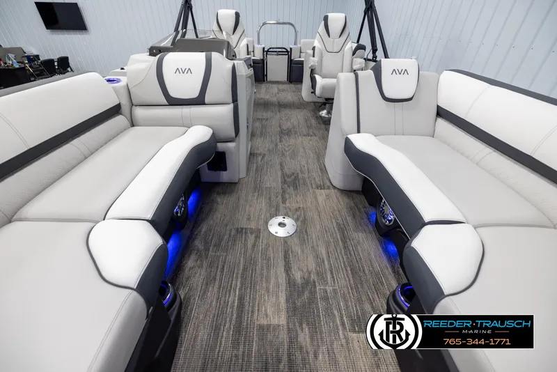 Slide: The Image of Luxurious interior of 2025 Avalon Catalina QL pontoon boat with plush seating and modern design. - 13