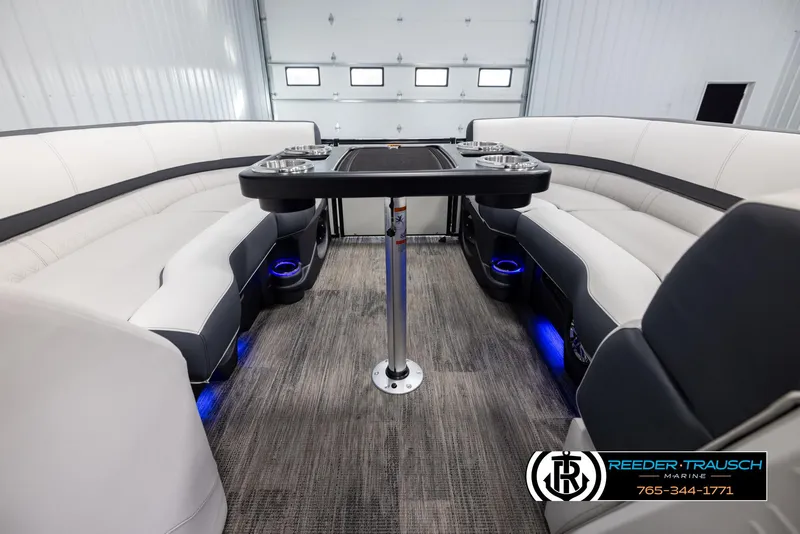 Slide: The Image of Luxurious interior of 2025 Avalon Catalina QL pontoon boat with modern seating and LED lighting. - 20