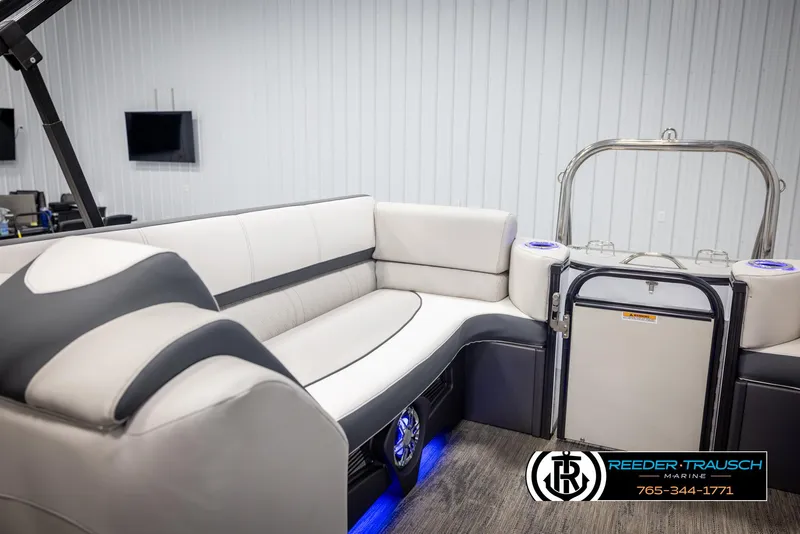 Slide: The Image of Luxurious interior of 2025 Avalon Catalina QL pontoon boat with plush seating and modern design. - 25
