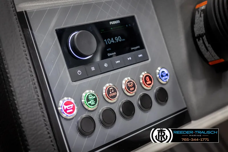 Slide: The Image of Control panel of 2025 Avalon Catalina QL boat with illuminated buttons and display. - 29