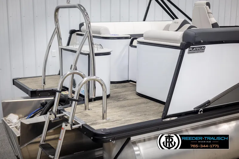 Slide: The Image of 2025 Avalon Catalina QL pontoon boat interior with seating and ladder, Platinum Edition. - 40