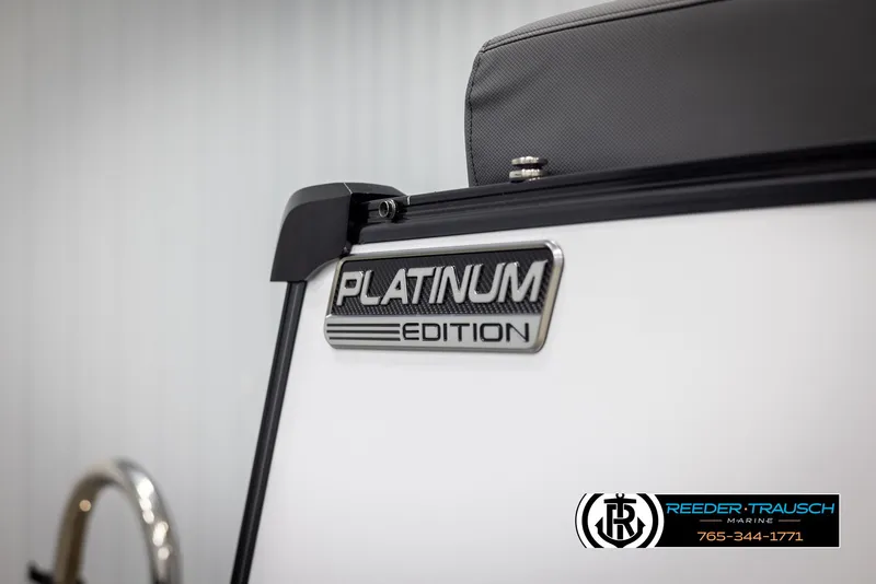 Slide: The Image of 2025 Avalon Catalina QL Platinum Edition boat detail with Reeder-Trausch Marine logo. - 45