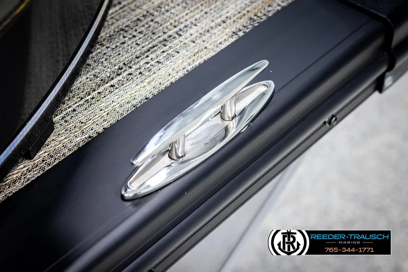 Slide: The Image of 2025 Avalon Catalina QL boat cleat detail with Reeder-Trausch Marine logo. - 47