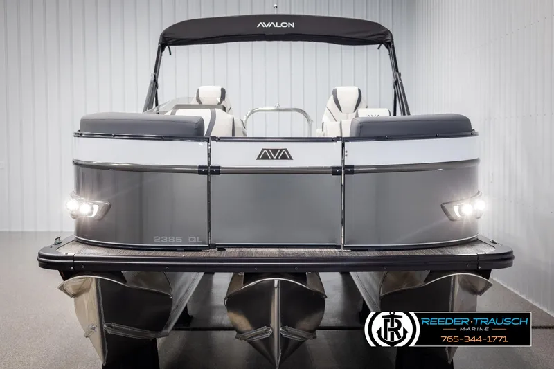 Slide: The Image of 2025 Avalon Catalina QL pontoon boat with sleek design and modern features. - 8