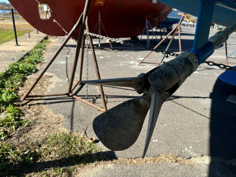 Slide: The Image of Close-up of a 2004 Catalina 42 MkII sailboat propeller on dry dock. - 19