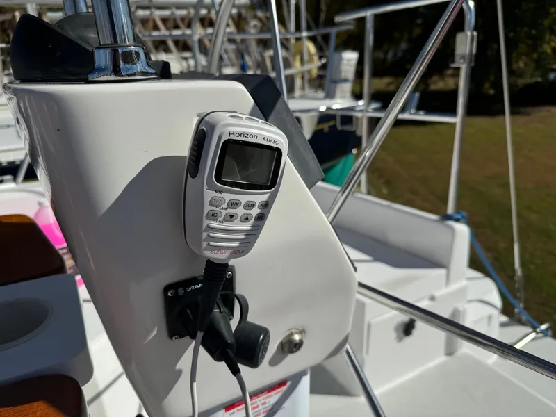 Slide: The Image of VHF radio on 2004 Catalina 42 MkII sailboat cockpit. - 25